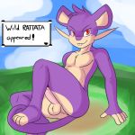  1girl 2016 anthro anthrofied anus ass blush brown_fur buckteeth cloud crackers english_text erection fur furry grass looking_at_viewer male multicolored_fur nintendo nude outside penis perineum pink_penis pokemon purple_fur rattata reclining red_eyes sky tan_fur teeth testicles text two_tone_fur video_games 