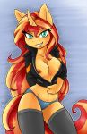  1girl 2016 ambris anthro areola big_breasts breasts clothing equestria_girls equine erect_nipples furry horn mammal my_little_pony nipples panties sunset_shimmer underwear unicorn 
