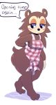  1girl 1girl animal_crossing anthro apron ass big_ass blush clothing freckles furry hedgehog huge_ass looking_back mammal nintendo sable_able simple_background text video_games wide_hips 