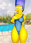  evilweazel_(artist) marge_simpson one_breast_out pussy swimsuit the_simpsons yellow_skin 