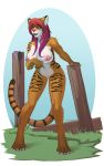  1girl 2016 anthro breasts feline fur furry hair lunate mammal nipples nude pussy simple_background smile stripes tiger 