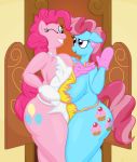 anthro apron big_breasts blue_eyes breast_squish breasts breasts_frottage clothing equine furry gunpowdergreentea huge_breasts mammal mrs._cake mrs._cake_(mlp) my_little_pony my_little_pony:_friendship_is_magic naked_apron oven_mitt pink_eyes pinkie_pie pinkie_pie_(mlp) pony sideboob smile
