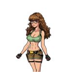1_girl akabur backpack big_breasts brown_hair cleavage clothed cosplay curly_hair female female_only glasses gloves harry_potter hermione_granger hourglass_figure lara_croft_(cosplay) looking_at_viewer solo standing tomb_raider witch_trainer