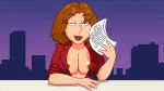 1girl breasts brown_hair diane_simmons edit family_guy female_only hot_summer_night lipstick news_reporter nipples strike-force sweat