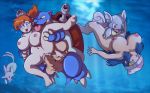  2girls big_breasts blastoise blue_eyes blue_hair breasts cum dawn espeon hair long_hair misty multiple_girls nipples nude open_mouth orange_hair penis pokemon pussy sex short_hair smile tongue tongue_out wartortle 