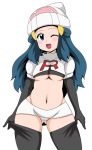  1girl blue_eyes blue_hair blush breasts cute dawn koutarosu long_hair looking_at_viewer miniskirt panties pokemon smile underwear 