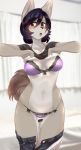  1girl 1girl anthro big_breasts blush bra breasts buried_frog canine clothed clothing dog fur furry hair kemono looking_at_viewer mammal open_mouth panties short_hair underwear 