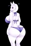  1_girl 2016 anthro ass big_ass big_breasts bikini black_background breasts caprine clothing fur furry goat high_res horn looking_at_viewer looking_back mammal monster mother nails parent pastelletta_(artist) red_eyes sideboob simple_background swimsuit teeth toriel undertale video_games white_fur wide_hips 