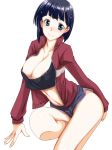  anime ass big_breasts blush breasts cleavage hair kirigaya_suguha nipples short_hair shorts sword_art_online white_background 