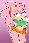  amy_rose anthro blush breasts clothed clothing female furry hearlesssoul hedgehog mammal nipple_slip nipples open_mouth pose rosy_the_rascal sega skimpy solo tight_clothing underboob 