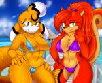  1girl 2016 anthro big_breasts bikini blue-the-unknown breasts cleavage clothed clothing duo erect_nipples furry mammal navel nipple_bulge nipples rodent sonic_(series) sonic_fan_character sonic_fancharacter squirrel swimsuit unknown_species 