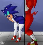  anal anal_penetration anthro big_butt clothing eyeshadow furry girly glory_hole knuckles_the_echidna legwear makeup male male/male penetration pranky pranky_(artist) sega sex sonic_the_hedgehog stockings story testicles 