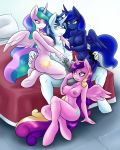  1girl 2016 3girls ambris animal_genitalia animal_penis anthro anthrofied ass ass_grab bed blue_eyes blue_feathers blue_hair breasts cutie_mark equine equine_penis eyelashes feathered_wings feathers friendship_is_magic furry group group_sex hair half-closed_eyes highres hooves horn husband_and_wife long_hair male mammal multicolored_hair multicolored_tail my_little_pony nipples nude on_bed orgy penis princess_cadance princess_celestia princess_luna purple_eyes shining_armor siblings sisters sitting smile testicles two_tone_hair unicorn white_feathers winged_unicorn wings 