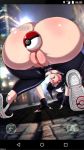  1girl anal anal_insertion anus ass bent_over black_hair blush breasts cap cleavage clitoris covered_breasts female female_only female_protagonist_(pokemon_go) fingerless_gloves gloves hair hat headgear insertion large_ass large_breasts legs long_hair nail_polish nintendo open_mouth pants piercing poke_ball pokemon pokemon_go ponytail pubic_hair pussy red_eyes round_ass shadman shoes solo thighs tongue vagina yoga_pants 