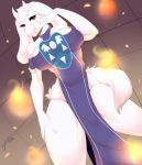  1girl 2016 5_fingers anthro big_breasts big_ears breasts fingers fire fluffy_tail fur furry looking_at_viewer myloveless standing undertale video_games white_fur wide_hips 
