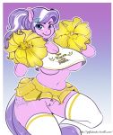  1girl 2016 aged_up anthro anthrofied arnachy belly blue_eyes border breasts cheerleader clothed clothing cutie_mark diamond_tiara_(mlp) earth_pony english_text equine eyelashes friendship_is_magic furry gradient_background hair horse legwear long_hair looking_at_viewer mammal midriff multicolored_hair my_little_pony navel pom_poms pony ponytail purple_hair pussy signature simple_background smile text two_tone_hair underboob white_border white_hair 