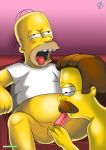  ahegao bbmbbf bottomless fellatio homer_simpson male_only ned_flanders oral palcomix rear_deliveries the_simpsons yaoi yellow_skin 