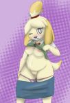  1girl animal_crossing anthro biting_lip blush breasts canine clothed clothing dog furry isabelle_(animal_crossing) knullox larrybay2 mammal nintendo panties presenting pussy slightly_chubby thick_thighs underwear video_games 