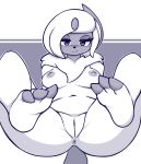  1girl 1girl 2019 3_toes absol anthro anus areola ass blue_and_white breasts claws digital_media_(artwork) feet foot_focus genitals looking_at_viewer monochrome nintendo nipples nude pinkcappachino pok&eacute;mon pok&eacute;mon_(species) pussy smile soles thick_thighs toe_claws toes video_games 