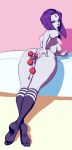 1girl anal anal_beads anal_insertion ass breasts dc_comics female_only jewel large_ass long_hair looking_back nipples nude pale_skin purple_hair pussy rachel_roth raven_(dc) sex_toy short_hair socks solo_female svenners teen_titans