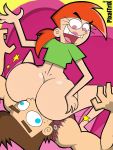  1girl ass blue_eyes brown_hair bubble_butt clothing edit editzerz eyebrows facesitting forced huge_ass human lipstick long_hair male no_panties no_pants nude pixaltrix purple_eyes red_hair sitting sitting_on_face sitting_on_person the_fairly_oddparents thick_thighs timmy_turner vicky_(fop) wide_hips 