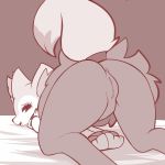  1:1 1girl 1girl anthro anus ass bdsm blush bondage bound braixen canid canine inkcappachino mammal monochrome nintendo nude pok&eacute;mon pok&eacute;mon_(species) pussy rear_view simple_background smile submissive submissive_female uncensored video_games 