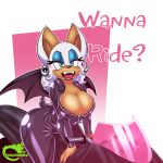  1girl 1girl 2016 anthro bat big_breasts bodysuit breasts cleavage clothed clothing english_text furry high_res mammal motorcycle omegasunburst rouge_the_bat sega skinsuit text tight_clothing 