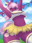  1girl 2016 anthro anthrofied armpits breasts cheerilee_(mlp) cheerleader closed_eyes clothed clothing cloud earth_pony equine friendship_is_magic furry hair hair_bow hair_ribbon high_res horse legwear long_hair mammal multicolored_hair my_little_pony navel open_mouth outside pinkcappachino pony pussy raised_arm ribbons skirt sky two_tone_hair underboob upskirt 