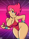1girl breasts cleavage female_only grimphantom leotard ok_k.o.!_let&#039;s_be_heroes red_action red_hair shiny shiny_skin short_hair sweat wide_hips