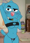  1girl anthro armpits blue_fur breasts cartoon_network cat cat_lingerie clothing feline fur furry high_res jigglyknight lingerie looking_at_viewer mammal nicole_watterson panties pussy the_amazing_world_of_gumball underwear 