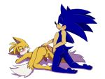  anthro anus ass bluechika blush canine duo fox furry hedgehog highres looking_back male male/male mammal miles_&quot;tails&quot;_prower penis sega simple_background testicles white_background 