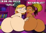  2girls all_grown_up angelica_pickles ass ass_grab blush bubble_butt dark-skinned_female dark_skin edit english_text interracial large_ass light-skinned_female light_skin lip_bite looking_back multiple_girls round_ass rugrats susie_carmichael take_your_pick teeth text uncensored yuri 