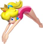  1girl 1girl 1girl 3d barefoot full_body grey_background leotard mario_&amp;_sonic_at_the_olympic_games mario_&amp;_sonic_at_the_rio_2016_olympic_games nintendo official_art one-piece_swimsuit princess_peach super_mario_bros. swimsuit 