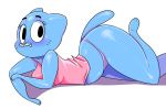  1girl 1girl anthro blue_fur cartoon_network cat clothed clothing fangs feline flutteringpie fur furry looking_at_viewer lying mammal mature_female midriff milf navel nicole_watterson on_front panties parent shirt smile tank_top the_amazing_world_of_gumball underwear wide_hips 