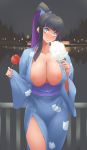  1girl big_breasts blue_eyes blush breasts cute hair kimono long_hair looking_at_viewer minakami_(flyingman555) multicolored_hair nipples panty_&amp;_stocking_with_garterbelt stocking_(psg) 