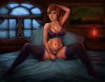 1girl babe bare_shoulders big_breasts breasts brown_hair female_only freckles iselda iselda_(world_of_warcraft) lingerie lips long_hair ottomarr ponytail purple_eyes solo_female world_of_warcraft