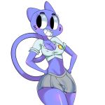  1girl 1girl anthro blue_fur blush breasts cartoon_network cat cleavage clothed clothing feline flutteringpie fur furry looking_away mammal mature_female midriff milf navel nicole_watterson panties parent skirt smile the_amazing_world_of_gumball underwear 