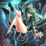  1girl ass blush breasts cute flying green_eyes green_hair looking_at_viewer nude one-punch_man pussy short_hair tatsumaki under_butt 
