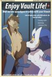 2016 absurd_res animal_genitalia animal_penis anthro big_penis canine clothing duo elbow_gloves english_text equine equine_penis erection etheras etheras_(copyright) fallout fennec fondling fox furry girly gloves half-closed_eyes highres horse humanoid_penis jumpsuit kissing looking_up male male/male mammal mostly_nude open_clothing penis penis_kissing seductive testicle_fondling testicles text video_games zeiro 