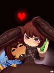  3boys ambiguous_gender ass ball_sucking bbc big_ass big_penis big_testicles chara chara_(undertale) cum dark-skinned_male dark_skin duo_focus fellatio fellatio_pov frisk frisk_(undertale) heart interracial jlullaby looking_at_viewer male_pov oral penis penis_on_head pov saliva sucking_testicles testicles undertale undertale_(series) unseen_male_face veiny_penis 