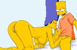 anus ass bart_simpson blue_hair breasts child evilweazel_(artist) fellatio incest kissing_penis marge_simpson mother&#039;s_duty mother_and_son nude oral penis pubic_hair pussy shota shotacon the_simpsons yellow_skin