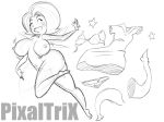  1girl a_kind_of_magic ass big_ass bra breasts closed_eyes fairy freckles long_hair magic monochrome nude panties pixaltrix printed_panties sketch star white_background wide_hips willow willow_(a_kind_of_magic) 