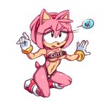  1girl 1girl amy_rose anthro armpits breasts clothing furry gloves hedgehog mammal sega simple_background squidapple thong tube_top white_background 