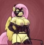  1girl anthro anthrofied armpits breasts choker clothing corset crown dominatrix fluttershy friendship_is_magic furry garter_belt garter_straps leather legwear lingerie looking_at_viewer mask muscular my_little_pony nipples pubic_hair pussy riding_crop rubber smudge_proof stockings whip 
