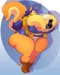  1girl 2016 anthro areola big_breasts blue_hair boots breasts canine carmelita_fox cleavage clothed clothing duo erect_nipples footwear fox furry gloves hair huge_breasts humor jaeh long_hair male mammal nipples panties raccoon sly_cooper sly_cooper_(series) thick_thighs torn_clothing underwear video_games wide_hips 
