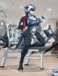 1girl 2016 abs anthro armpits barbell big_breasts breasts doom13 fin fish furry gym gym_equipment high_res marine muscular muscular_female nika_sharkeh shark sport sweat towel water 