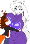  1girl 2016 akatsukishiranui-fox anthro big_breasts boss_monster breasts canine caprine clothed clothing duo fox furry goat high_res huge_breasts hugging male mammal mature_female robe toriel undertale video_games 