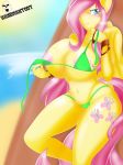  1girl 2016 absurd_res anthro anthrofied areola big_breasts bikini blue_eyes blush breasts clothing cutie_mark equine fluttershy_(mlp) friendship_is_magic furry handmantoot high_res mammal my_little_pony nipples pegasus swimsuit undressing wings 