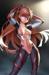  1girl adapted_costume armpits arms_up artist_name asuka_langley_souryuu backlighting bangs blue_eyes bodysuit breasts breasts_apart breasts_outside brown_hair cameltoe collarbone contrapposto erotibot evangelion:_3.0_you_can_(not)_redo eyepatch floating_hair gloves gluteal_fold hair_between_eyes hand_behind_head head_tilt headgear highres hips legs_apart light light_particles long_hair looking_at_viewer medium_breasts navel neon_genesis_evangelion nipples number parted_lips pilot_suit plugsuit puffy_nipples pussy pussy_peek rebuild_of_evangelion red_hair shiny shiny_clothes shiny_skin skin_tight solo standing tattoo toned uncensored very_long_hair 