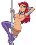  1girl ass breasts green_eyes hahaboobies long_hair looking_at_viewer nipples nude red_hair smile starfire stripper_pole teen_titans 